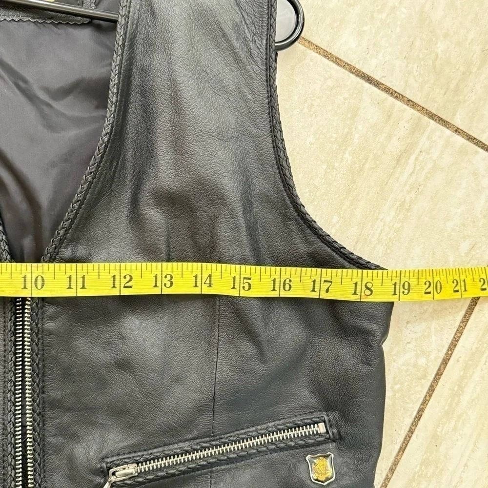 Harley Davidson Womens L Genuine Leather Zip Pocket Vest Biker Motorcycle Vtg